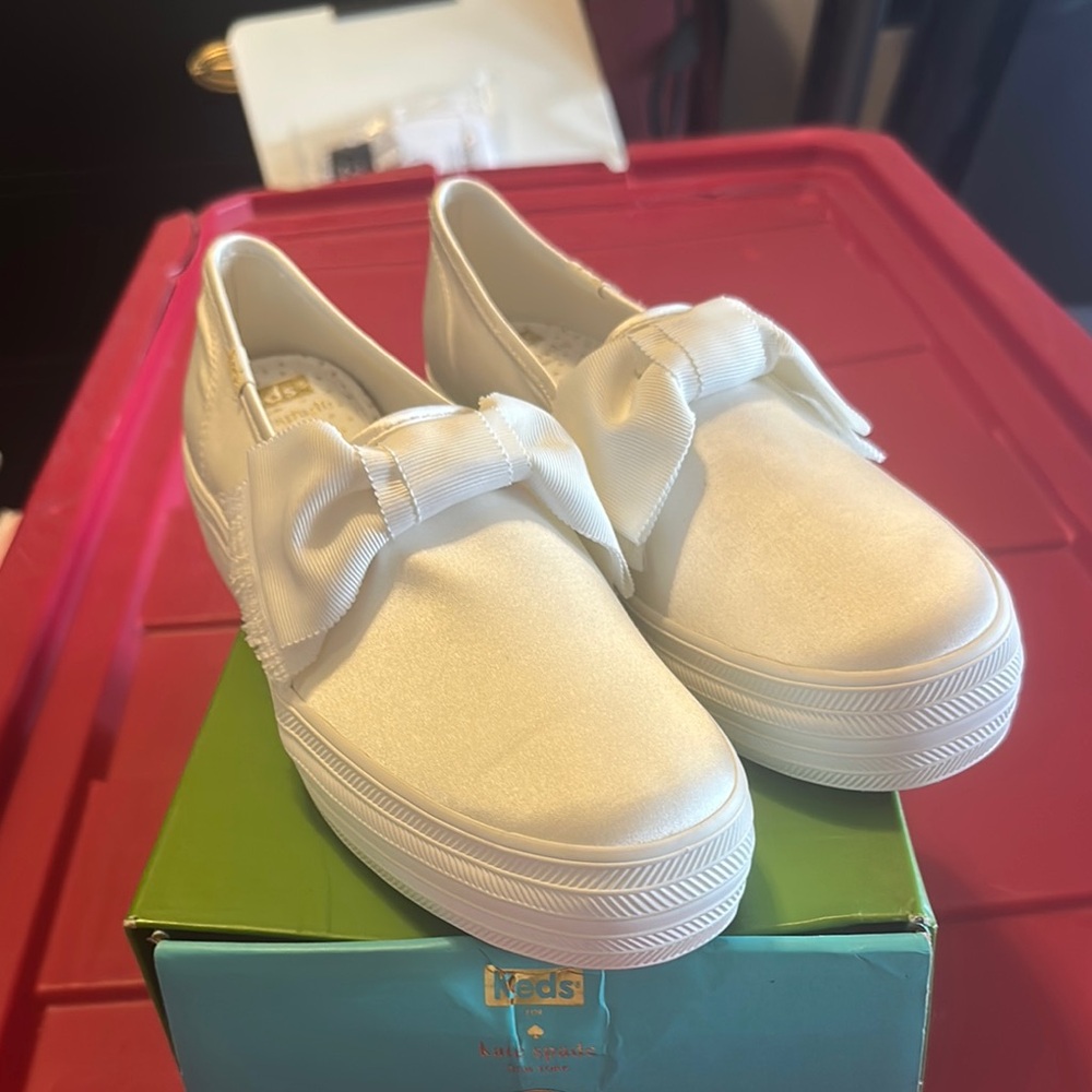 Kate Spade White Slip-On Sneakers with Bow